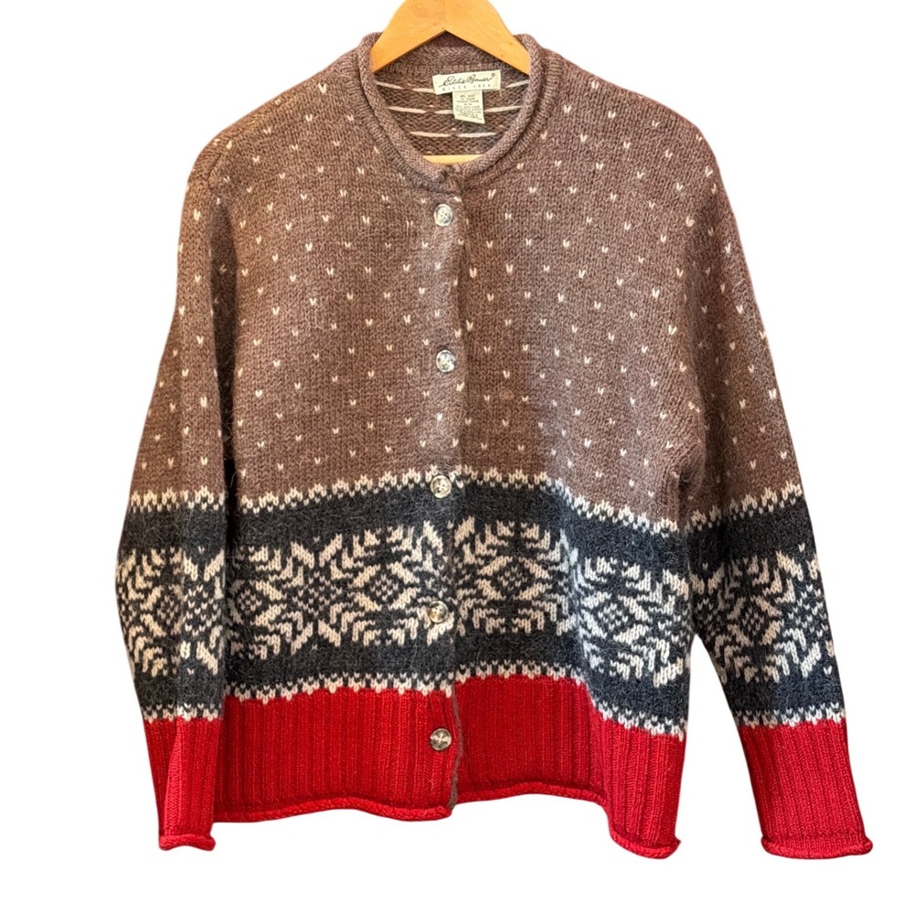 Vintage Eddie Bauer Cardigan Wool Blend Sweater Cabin Core Gorpcore Nordic Cozy